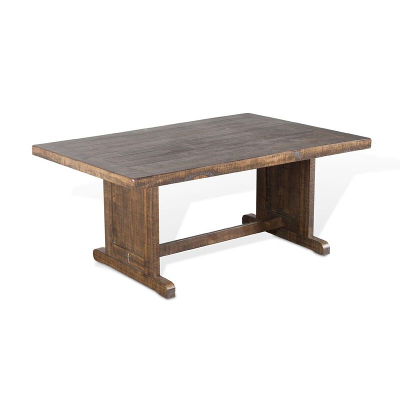 Camie Dining Table, 60 Inch Rectangular Plank Top, Brown Mahogany Wood