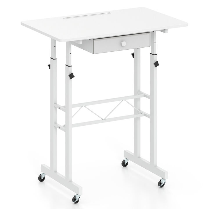 Adjustable Rolling Laptop Desk with Tablet Stand and Drawer
