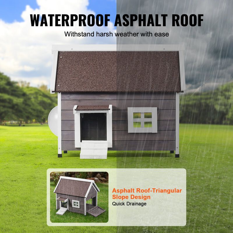 Outdoor Cat House Wooden Feral Cat Shelter with Roof Door Flaps & Window