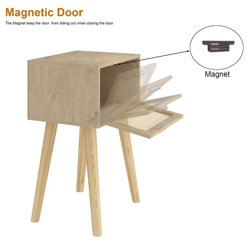 LAATOOREE Bedside Table Set of 2, Boho End Table with Solid Wood Feet for Bedroom and Living Room