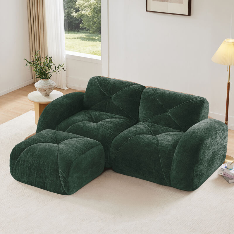 Merax L-Shaped Boneless Sofa,Soft Velvet Fabric,Tufted Design,32D High Density Sponge image number 1