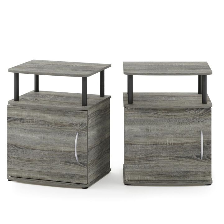 Furinno JAYA End Side Sofa Table/Nightstand with Door, 2-Pack, PVC Tubes, French Oak Grey/Black