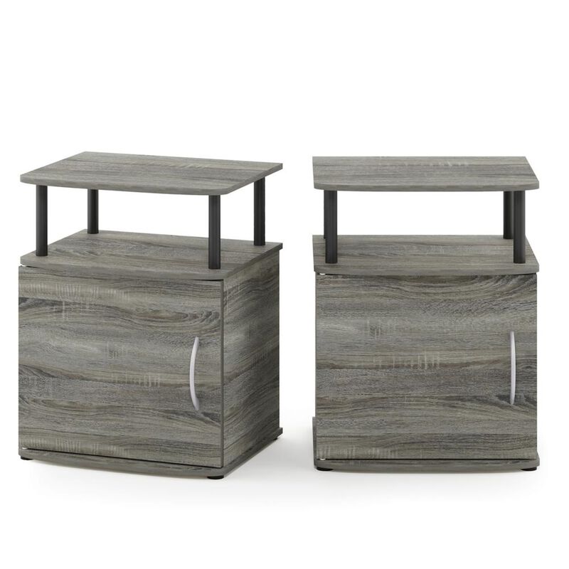 Furinno JAYA End Side Sofa Table/Nightstand with Door, 2-Pack, PVC Tubes, French Oak Grey/Black