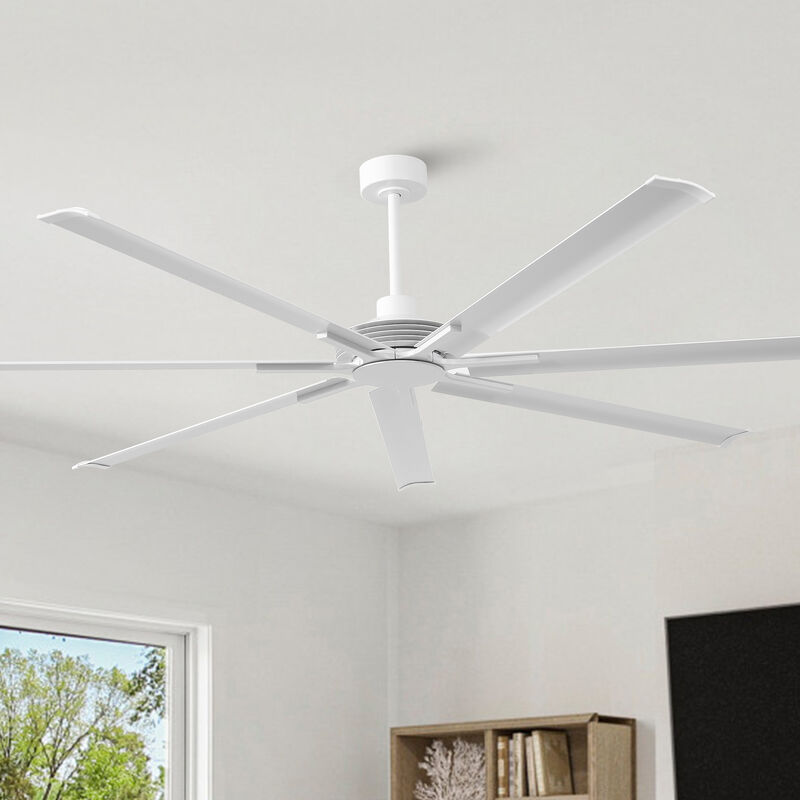 84 in. Industrial Matte White 7 Aluminum Blades Ceiling Fan with Remote without Light