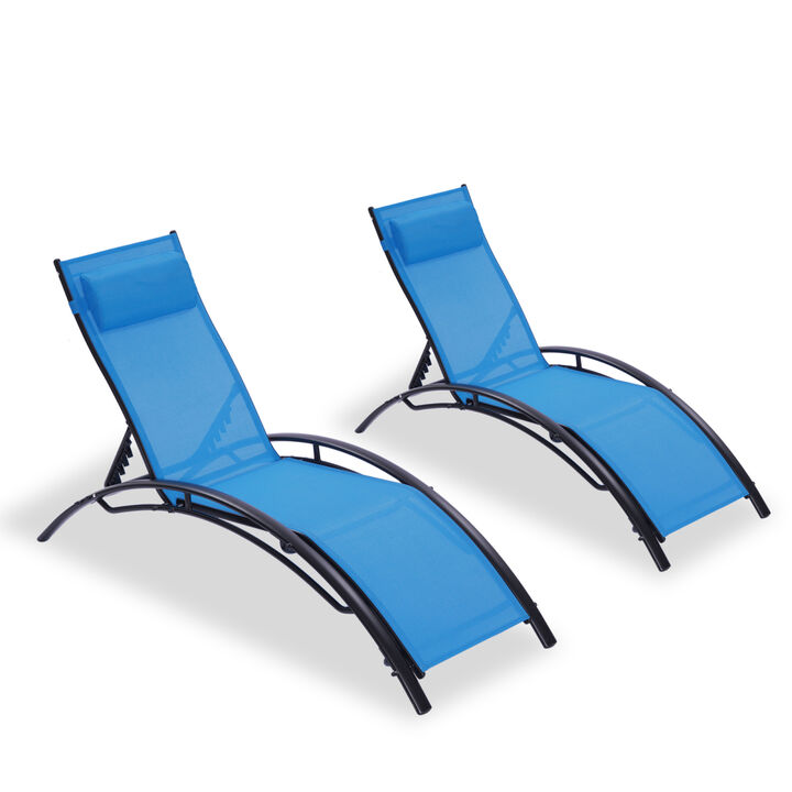 2PCS Set Chaise Lounges Outdoor Lounge Chair Lounger Recliner Chair For Patio Lawn Beach Poolside Sunbathing