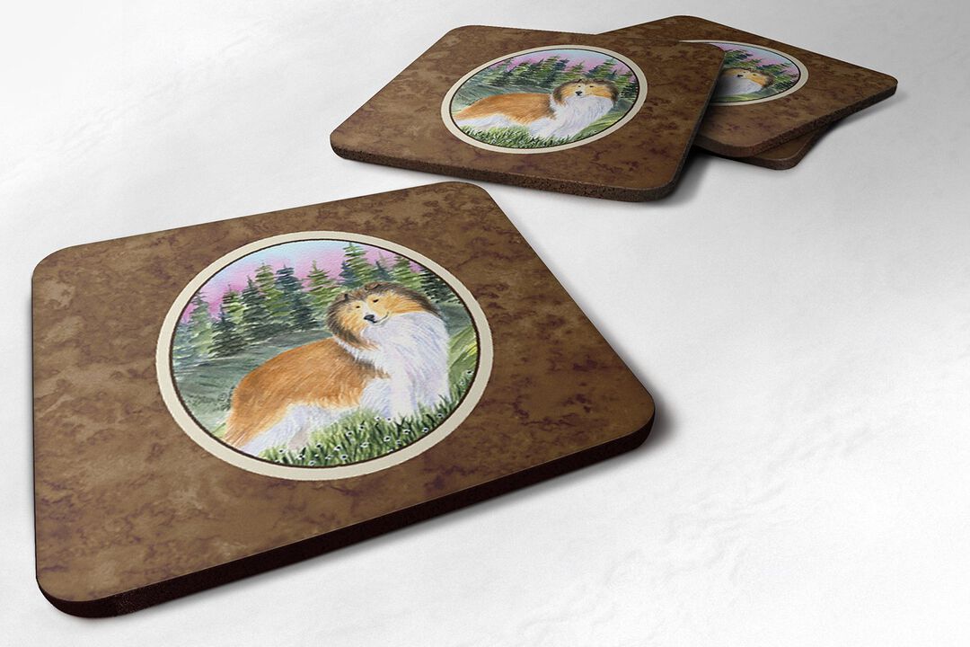 Caroline's Treasures SS8321FC Sheltie Foam Coasters (Set of 4), 3.5 H x 3.5 W, Multicolor