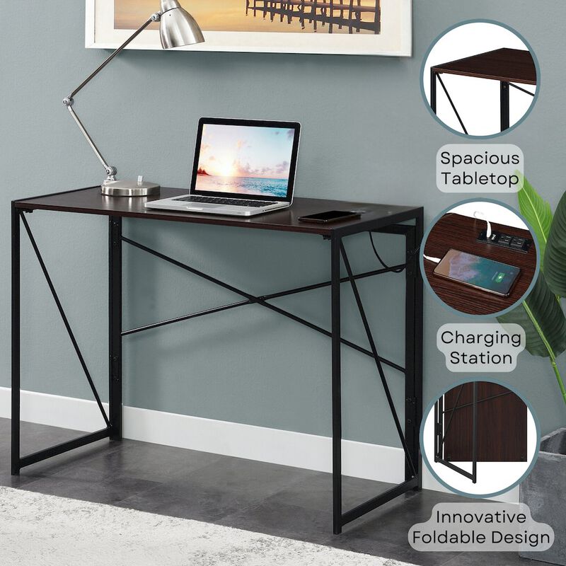 Convenience Concepts Xtra Folding Desk with 2 Outlets and 2 USB Ports