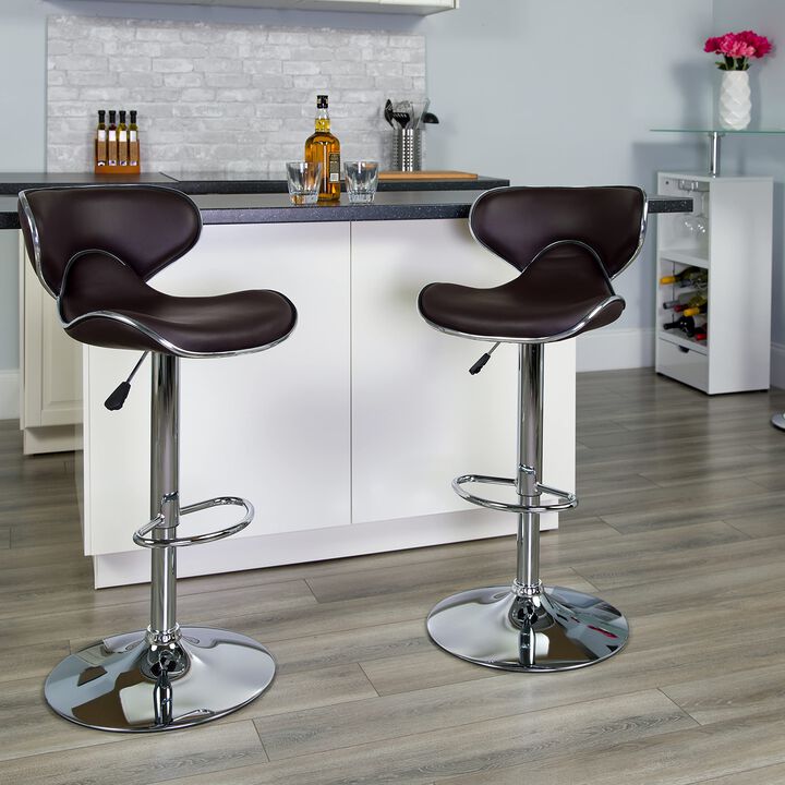 Flash Furniture Devin Contemporary Cozy Mid-Back Brown Vinyl Adjustable Height Barstool with Chrome Base