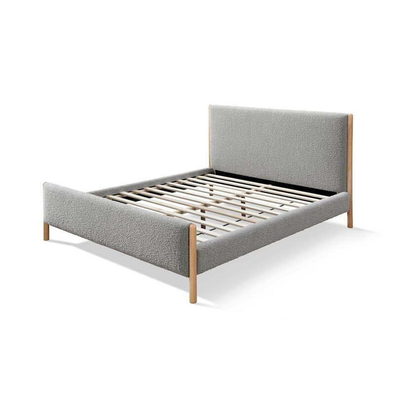 Omax Decor Liana Upholstered Platform Queen Bed in Gray Boucle Fabric