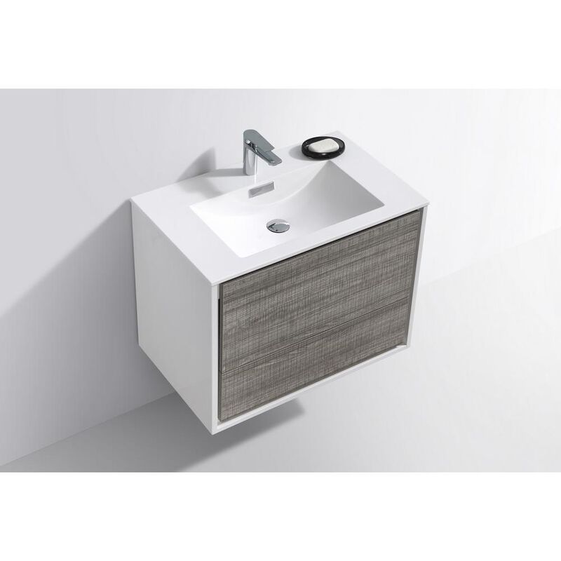Kubebath DeLusso 30  Ash Gray Wall Mount Modern Bathroom Vanity