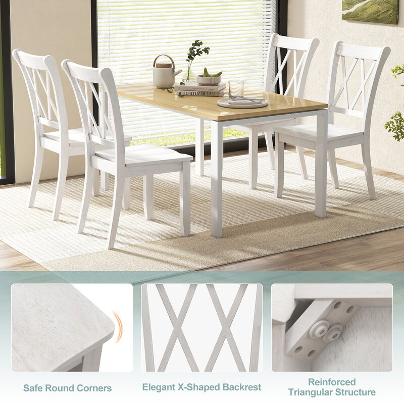 Set of 2 Cross Back Rubber Wood Dining Chairs