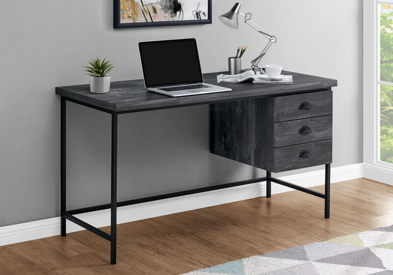 Computer Desk, Home Office, Laptop, Storage Drawers, 55"L, Work, Metal, Laminate, Black, Contemporary, Modern