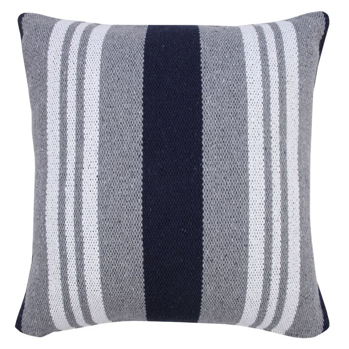 20" White and Blue Double Striped Square Throw Pillow