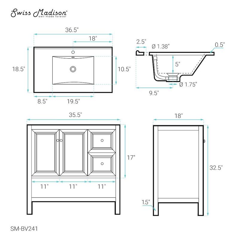 Chateau 36" Freestanding Bathroom Vanity with Sink Top image number 6