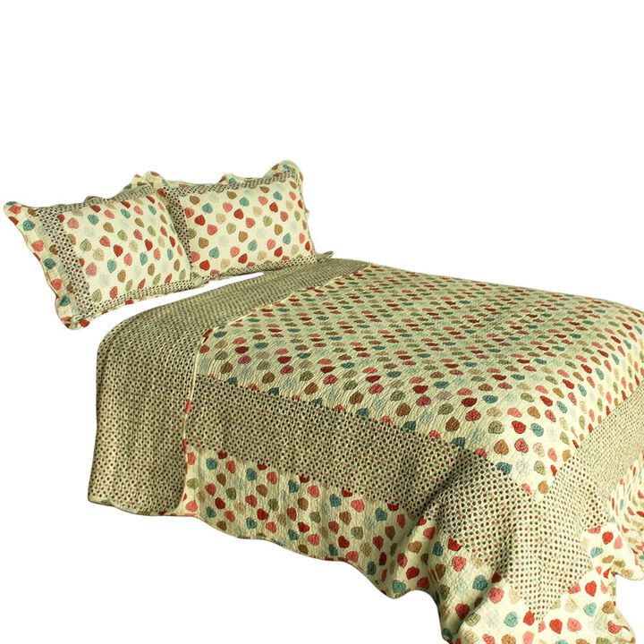 3-Piece Cotton Quilted Dots Printed Quilt Set with Matching Pillow Shams for Stylish Bedroom Decor