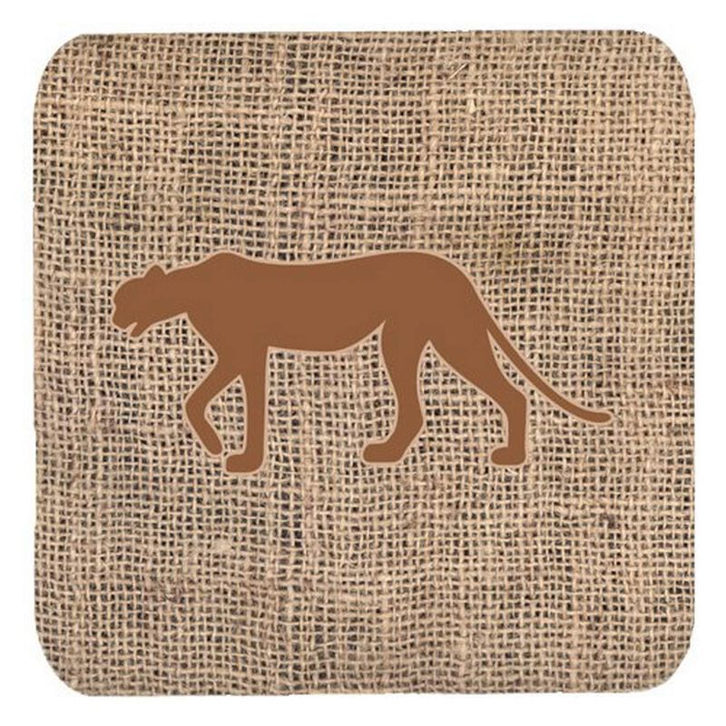 Caroline's Treasures BB1004-BL-BN-FC Leopard Burlap and Brown Foam Coasters (Set of 4), 3.5 H x 3.5 W, Multicolor