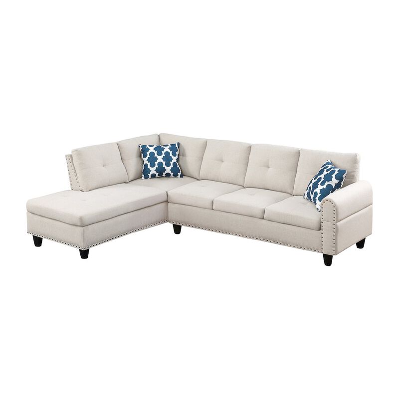 Devion Furniture Polyester Fabric Sectional Sofa with Ottoman-Beige