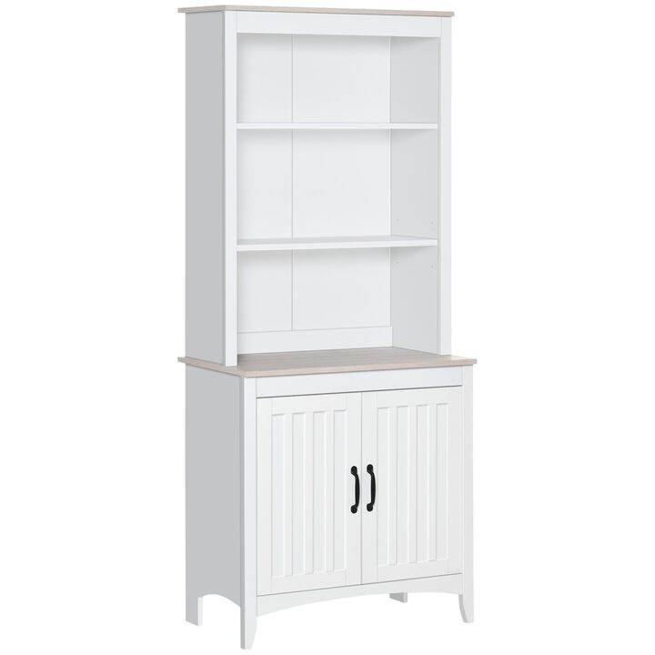 69" Kitchen Buffet Hutch with 3-Tier Shelving, Freestanding Storage Pantry Cabinet, Sideboard with Shelves and Open Countertop, White
