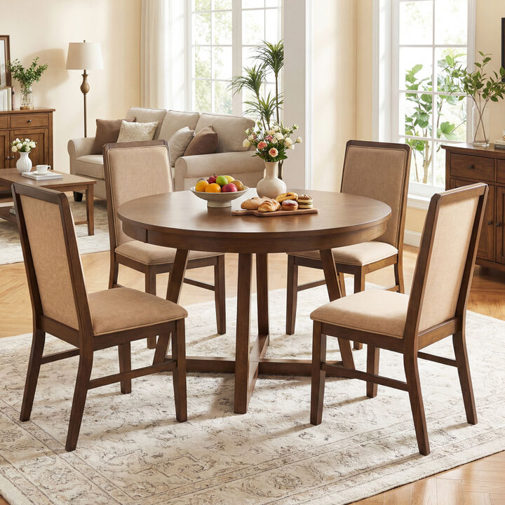 4 Pack Upholstered Dining Chairs with Rubber Wood Legs for Kitchen-Brown
