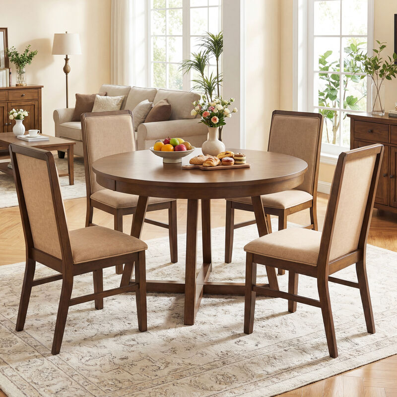 4 Pack Upholstered Dining Chairs with Rubber Wood Legs for Kitchen-Brown image number 1