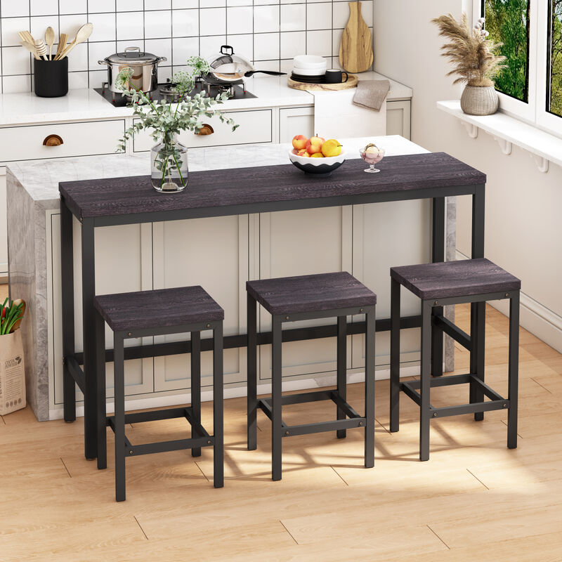 Modern Design Kitchen Dining Table, Pub Table, Long Dining Table Set with 3 Stools, Easy Assembly, Dark Gray