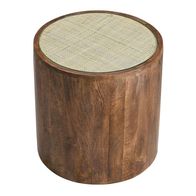 Truett Round Wood Rattan Side Table image number 3