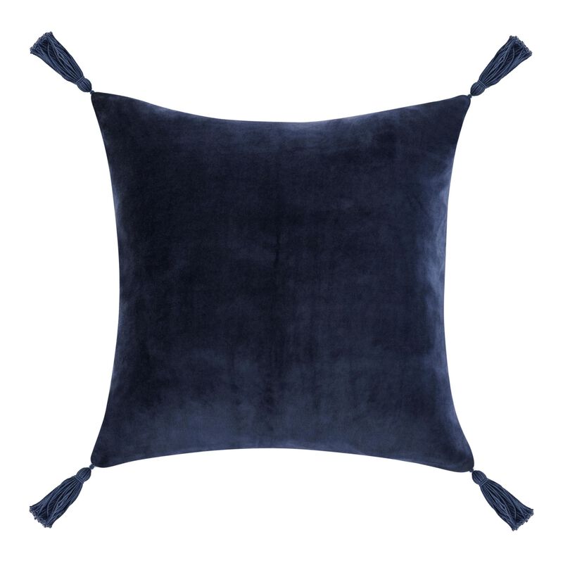 Wod Square Accent Throw Pillow, 22 Inch Blue Toile, Ivory Cotton Blend - Benzara