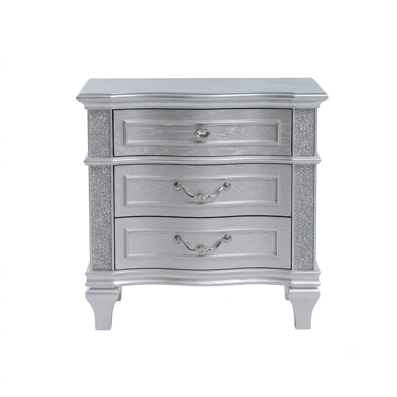 Mystic Glam Nightstand with 3 Drawers, Crystal Accents and Velvet-Lined Drawer image number 0
