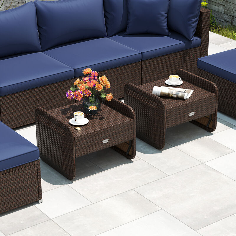 Wicker Ottoman Set of 2 for Outdoor Use with Removable Cushions