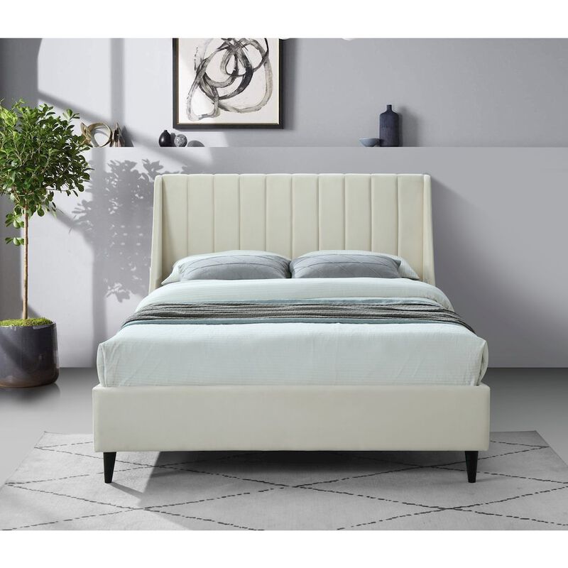 Meridian Furniture Eva Cream Velvet Queen Bed