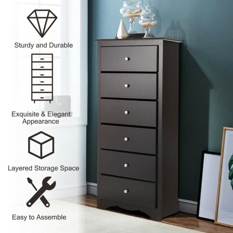Hivvago 6 Drawers Chest Dresser Clothes Storage Bedroom Furniture Cabinet