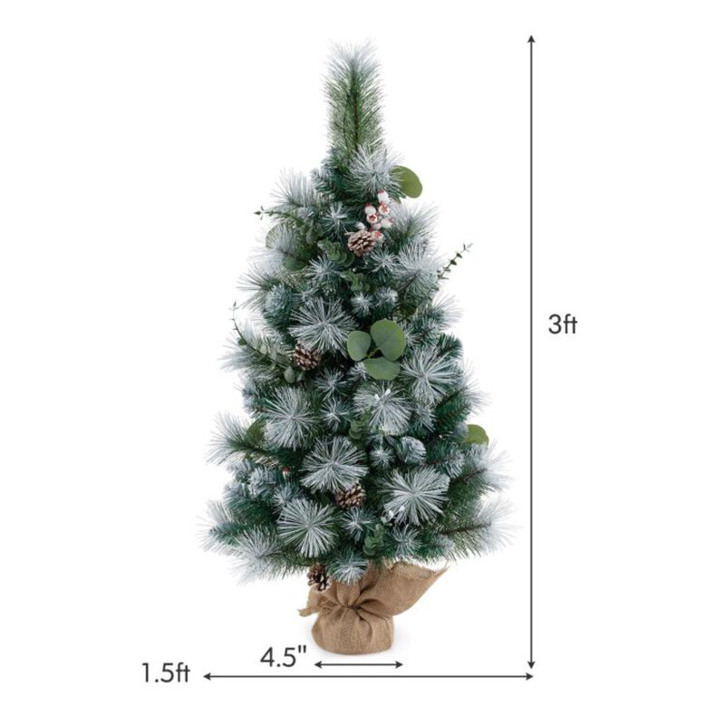 Hivvago 3 FT Pre-Lit Artificial Mini Christmas Tree with 98 Flocked PVC and Pine Needles