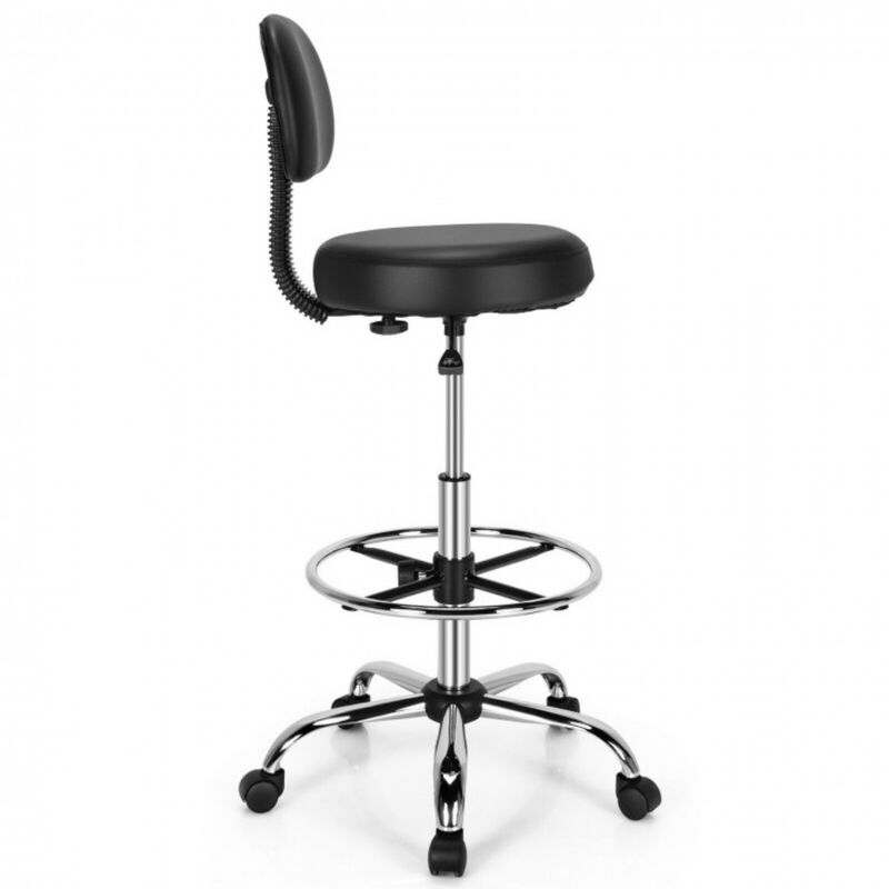 Swivel Drafting Chair with Retractable Mid Back and Adjustable Foot Ring-Black
