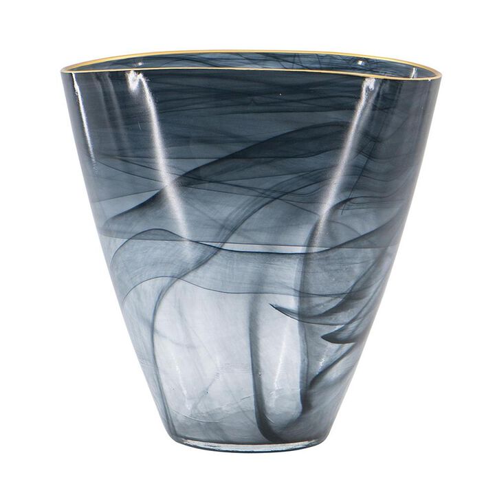 HomeRoots 9" Charcoal Abstract Swirl Art Glass Table Vase