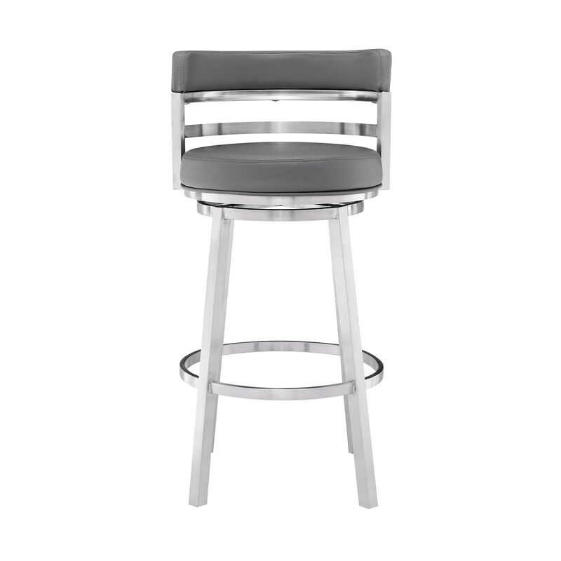 Leatherette Curved Back Counter Barstool with Swivel Mechanism, Gray-Benzara
