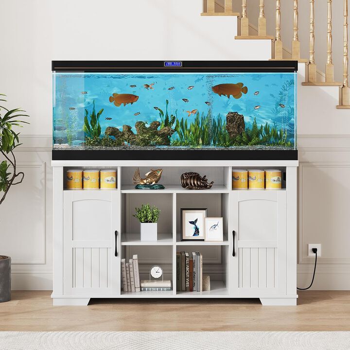 55-75 Gallon Fish Tank Stand with Power Outlet, Aquarium Stand with Cabinets, Shelves for Fish Tank Accessories, Farmhouse Fish Stand Up to 1000LBS