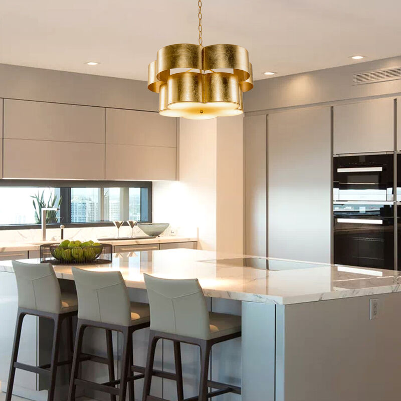 19.7 in. 5-Light 2-Tier Antique Gold Drum Flower Chandelier