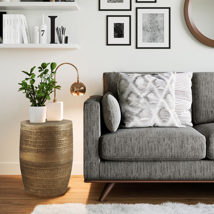 Johnsen 15 inch Wide Tribal Pattern Metal Accent Table in Antique Gold Iron, Assembled