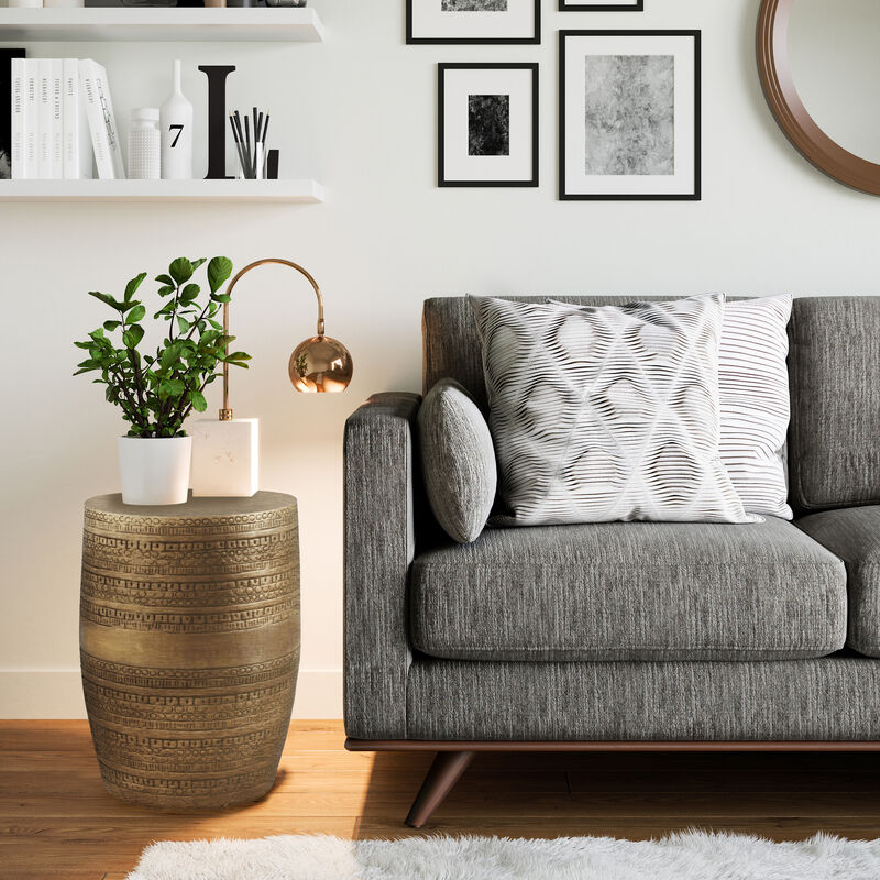 Johnsen 15 inch Wide Tribal Pattern Metal Accent Table in Antique Gold Iron, Assembled