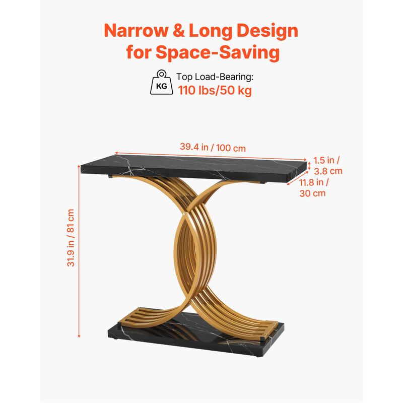 39 Inch Narrow Console Table Gold Sofa Table with Metal Frame image number 2