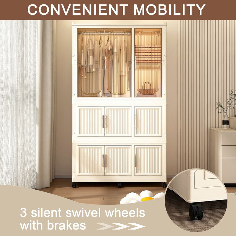 Clihome Portable Wardrobe Closet Storage Organizer 9 Magnetic Doors-9 Cubes & 1 Hanging Rod,6 pcs hangers image number 4