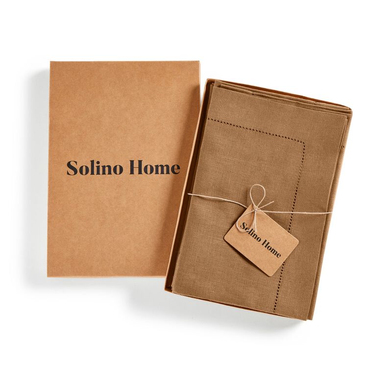 Solino Home 100% Pure Linen Dinner Napkins Set of 4 - Medium Weight Hemstitch
