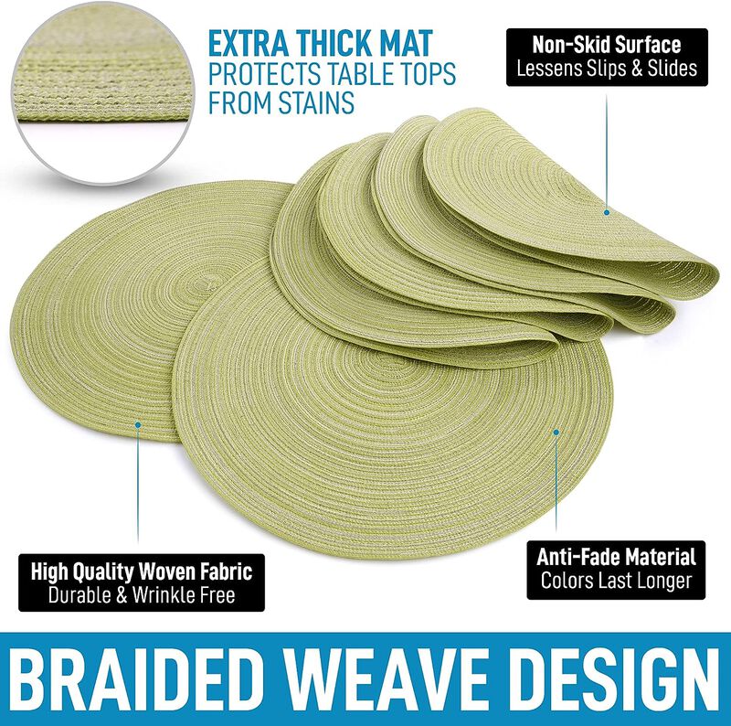 Braided Round Place Mats & Anti-skid Placemat (Set of 6)