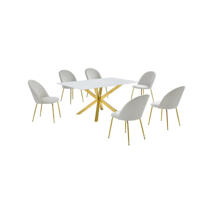 Best Quality Furniture Glass With White Marble Wrap Dining Set And Cream Chairs