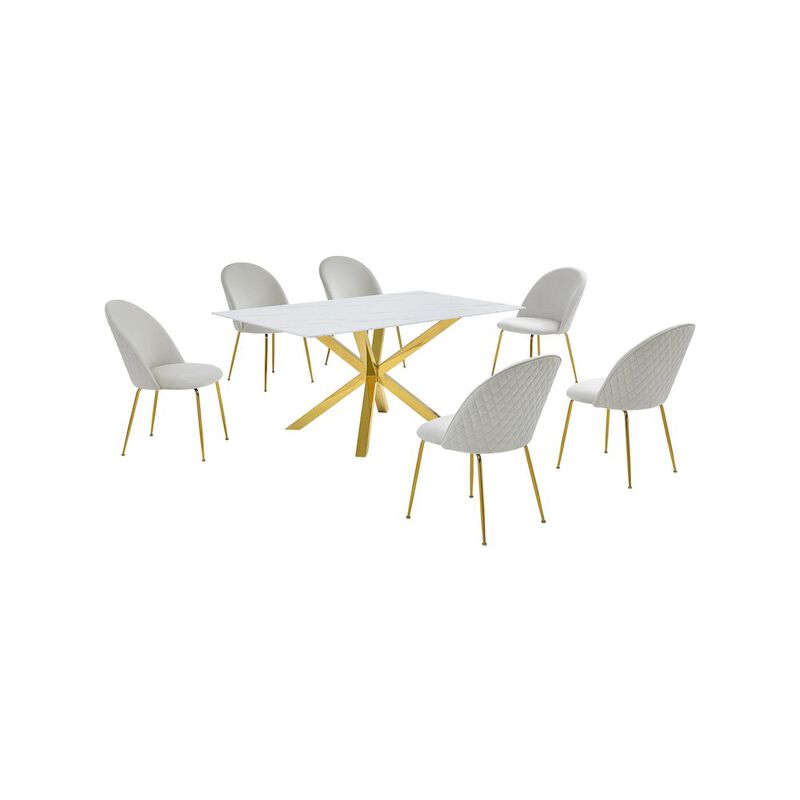 Best Quality Furniture Glass With White Marble Wrap Dining Set And Cream Chairs