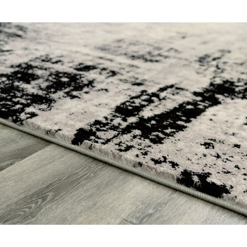Benjara Jude 5 X 7 Modern Area Rug, Abstract Art Design, Fabric, Medium, Black, Gray, and Cream