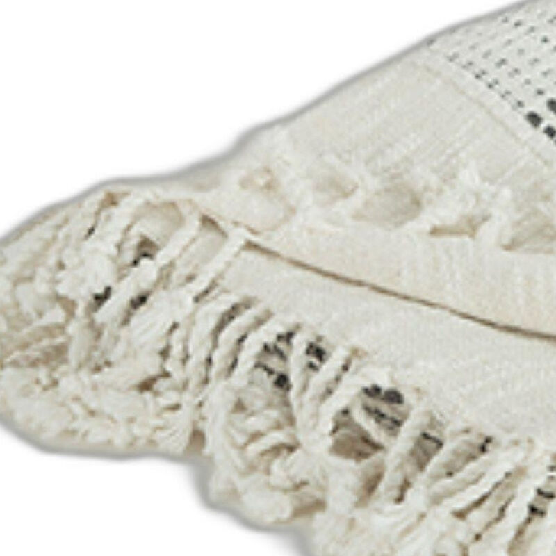 HomeRoots Beige and Gray Woven Cotton Throw Blanket with Fringe image number 2