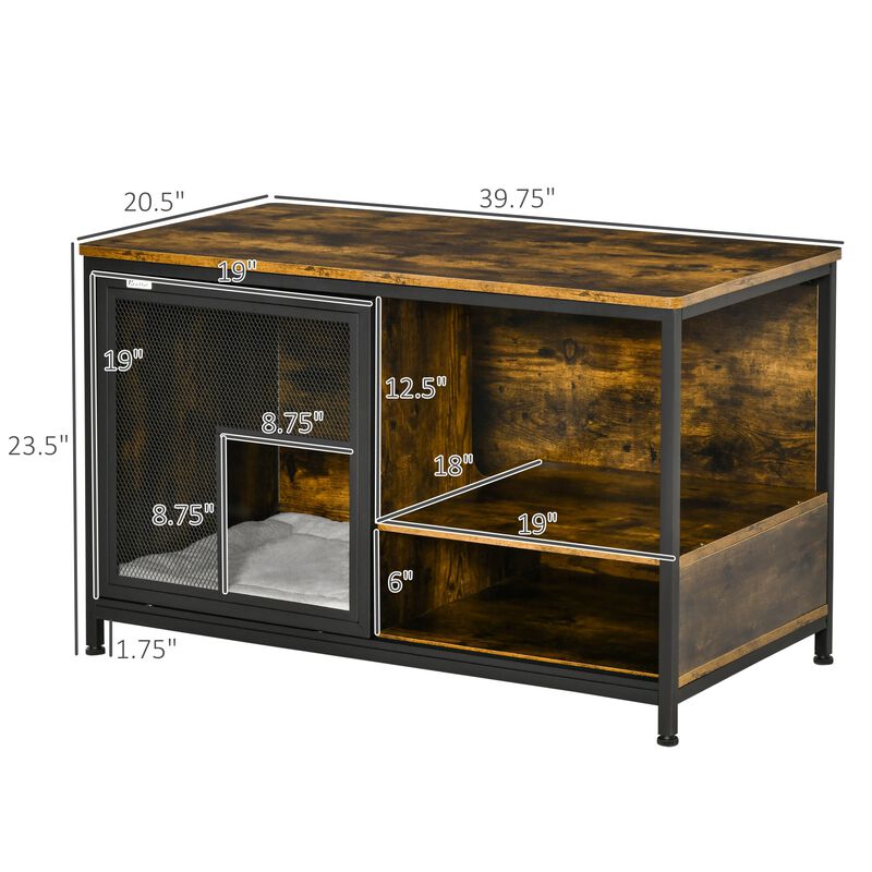 Rustic Brown Pet House: Cat Kennel End Table with Sliding Doors image number 2