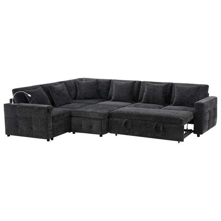 Merax Modular Sectional Pull-out Sofa Bed with Flip-up Table Panel