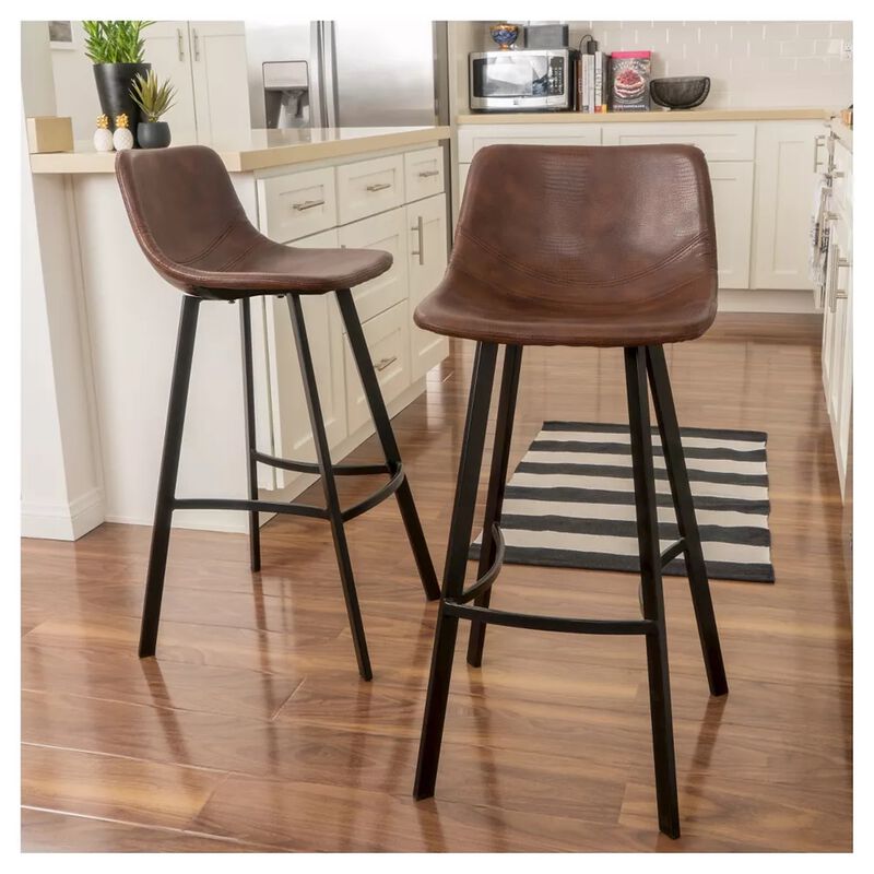 Streamdale Snakeskin Barstool Set: Curved Seating, Matte Black Legs